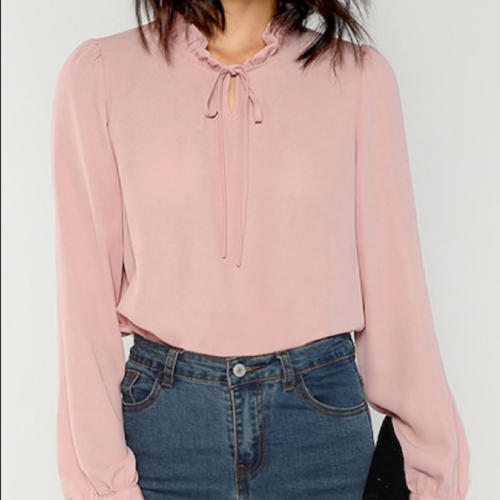 Ruffle Trim Tie Neck Top